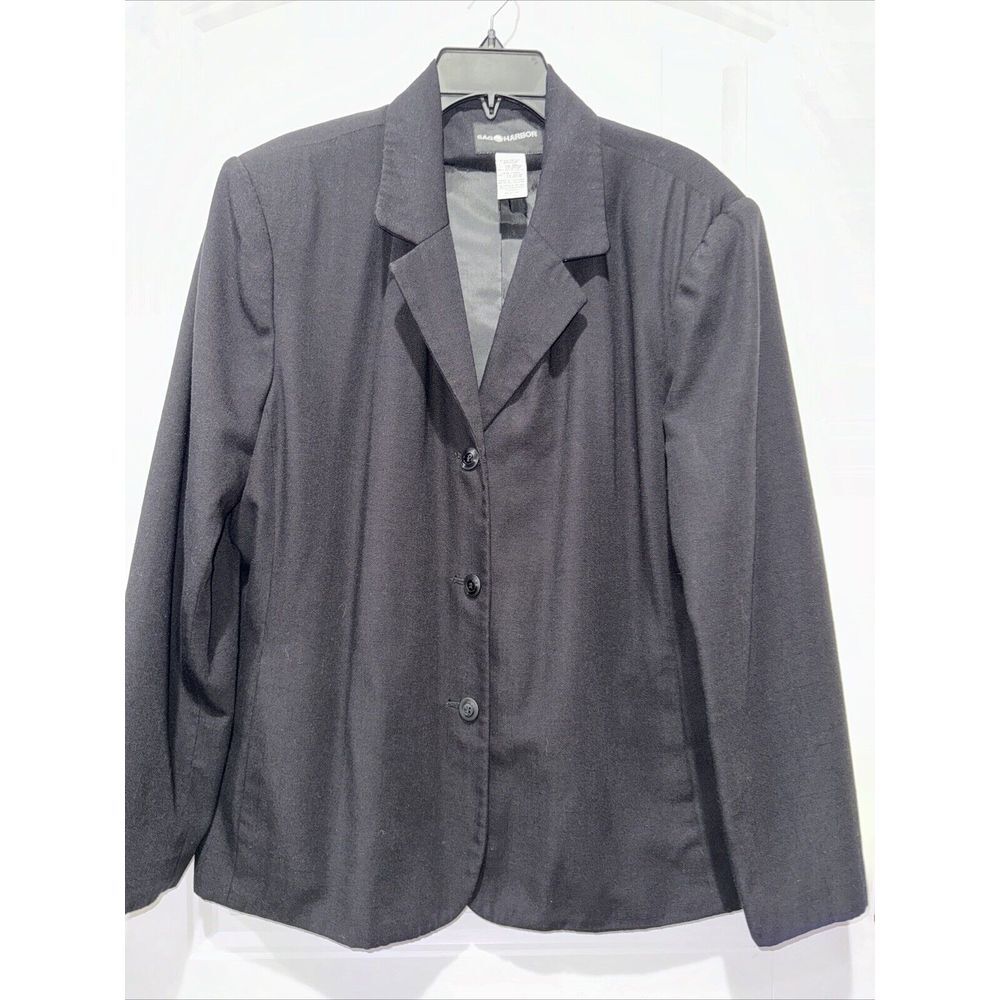 Women's Sag Harbor Blazer Jacket Black 3 Front Button/Pocket Size 18